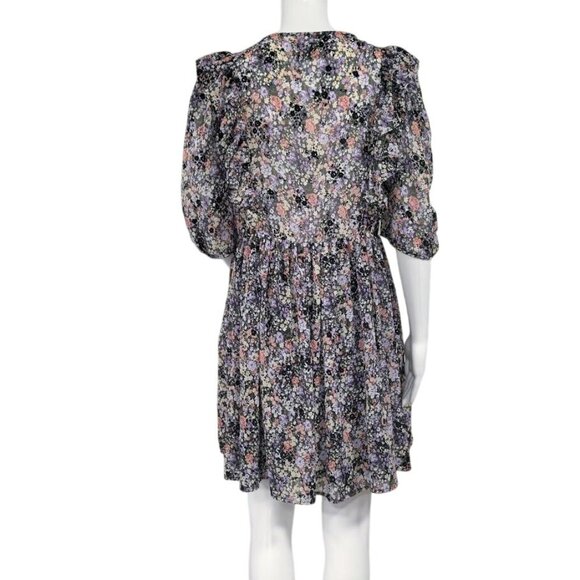 Noella Whimsy Fluttery Twee Ruffle Velvet Burnout Faux Wrap Sheer Dress S - Picture 3 of 13